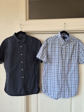 Banana Republic & Tommy Hilfiger Cotton Button Up Short Sleeve Shirts Sz Large